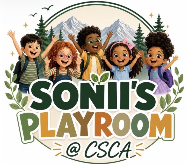 Sonii's Playroom logo: five smiling kids in front of the Colorado mountains
